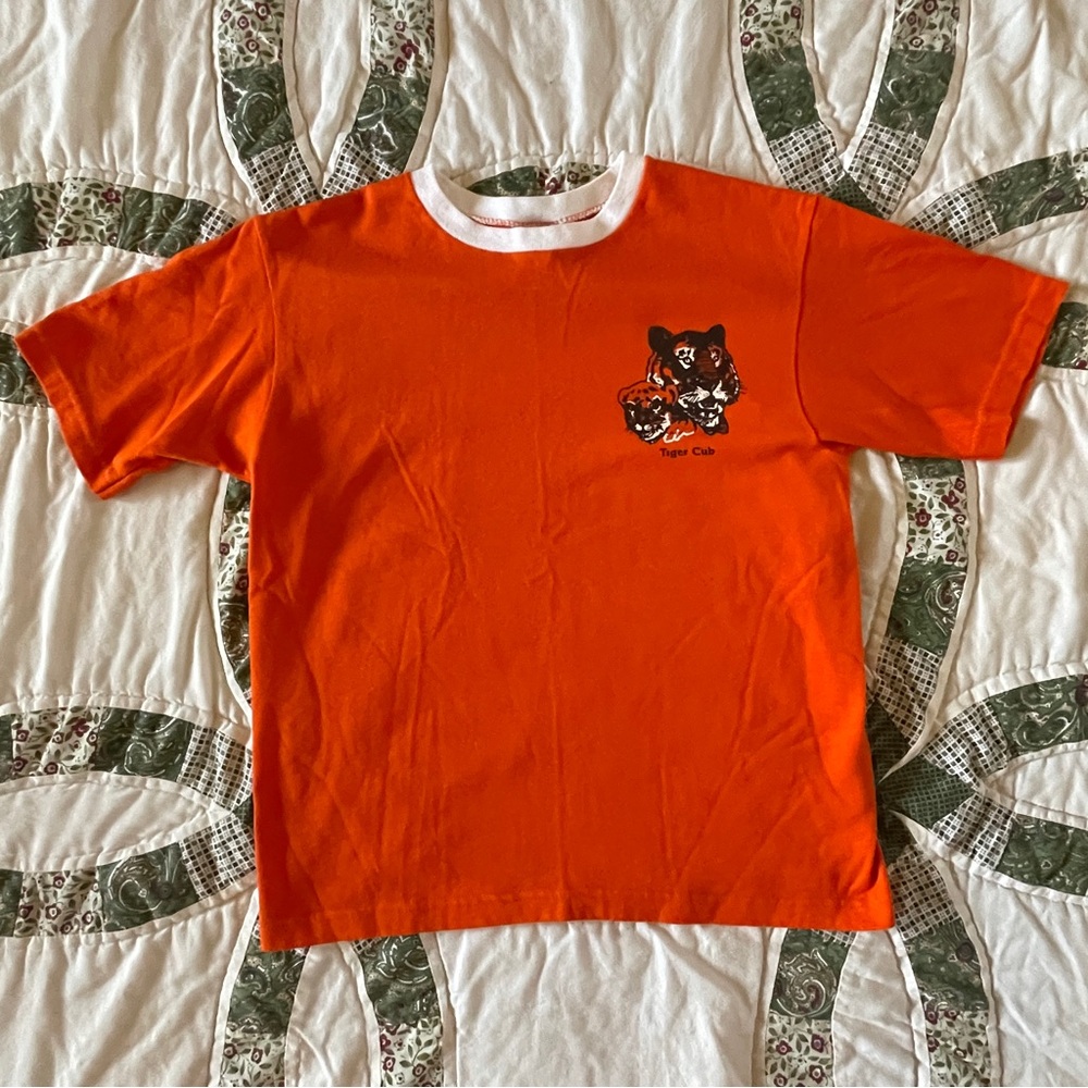 Vintage Boy Scouts 90s Uniform Orange Ringer T-Shirt Tiger Cub Youth X-Large